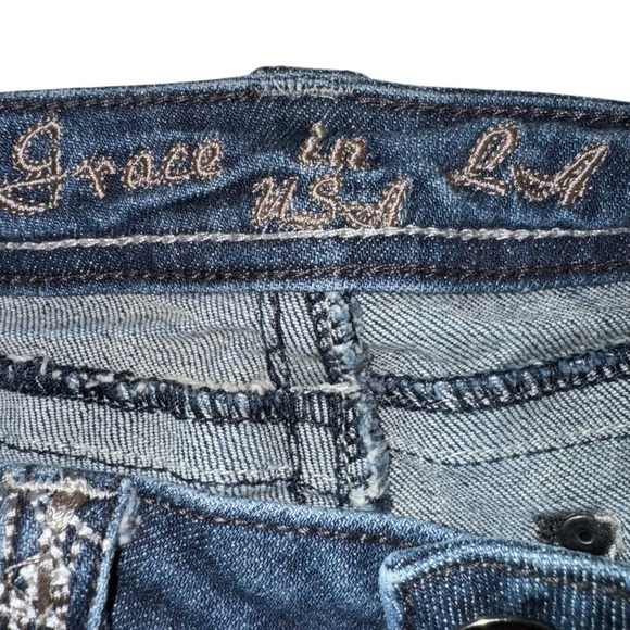 Grace in LA Girls JR Size 7 Blue Denim Jeans with Decorative Stitching Flare Leg - Picture 5 of 11